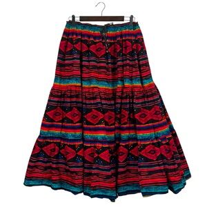 VINTAGE BLUE MESA WESTERN WEAR Multicolor Southwestern Boho Full Maxi Skirt MED